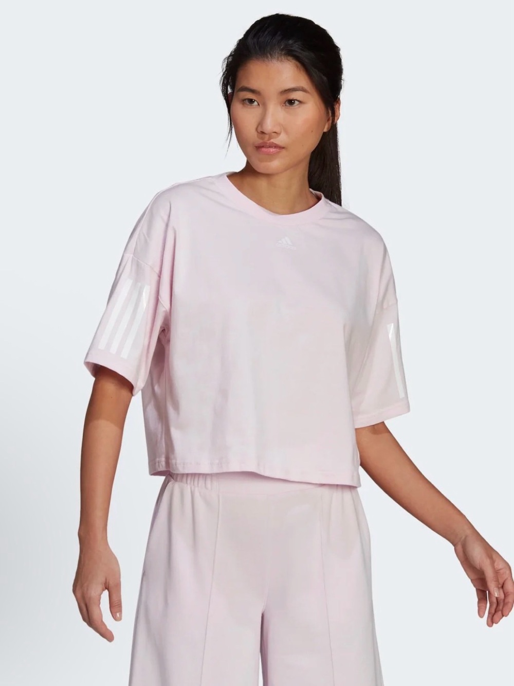 adidas Women’s Pale Pink Cropped Short Sleeve Tee